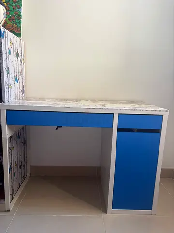 Study table with Built-in Drawer and Blue Accent