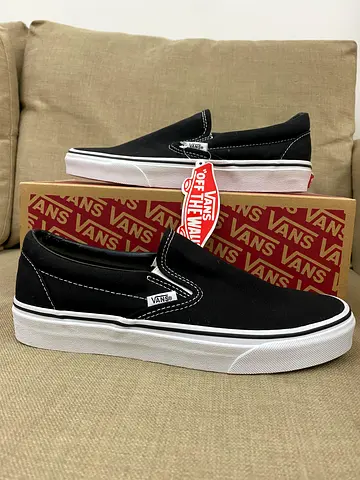 Black Vans Classic Slip-On Sneakers - Size UK8 (Used, Good Condition)