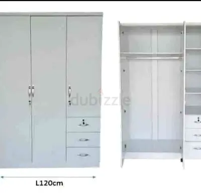 White 3-Door Wardrobe with Drawers - L120cm