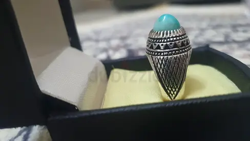Sterling Silver Mens Turquoise Stone Ring - Vintage Style فيروز صافي ايراني