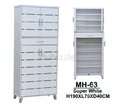 Tall White Multi-Shelf Storage Cabinet with Doors (Approx H190 x L79 x D40cm)
