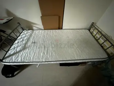 Single Metal Bed Frame with Used Mattress - Good for Guest Room