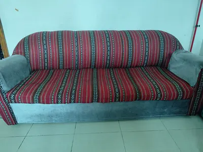3-Seater Sofa with Red Striped Upholstery (Good Condition)