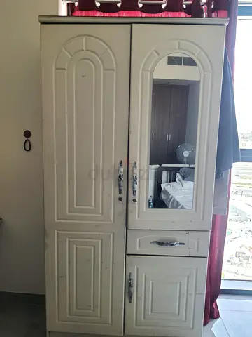 White 2-Door Wardrobe with Mirror — Good Condition