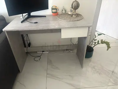 Compact grey study desk with single drawer - good condition