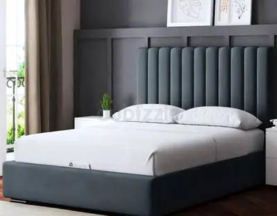 Modern Upholstered King Bed with Vertical Channel Headboard - Dark Grey