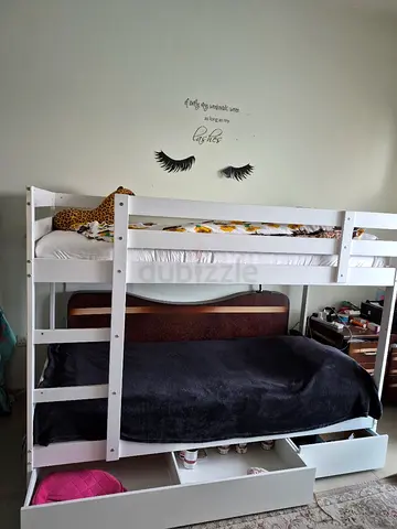 IKEA White Wooden Bunk Bed with Storage Drawers - perfect condition . 9 months use