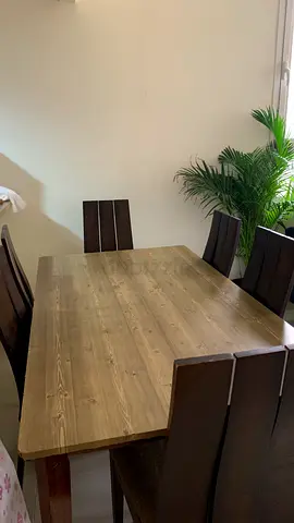 Solid Wood 6-Seater Dining Table with High Back Chairs