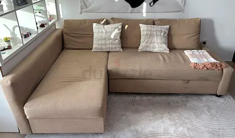 Beige L-shaped 3-seater convertible Sofa - good condition - Home center