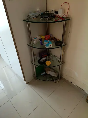 Glass Corner Display Shelf - 3 Tier, Stainless Frame