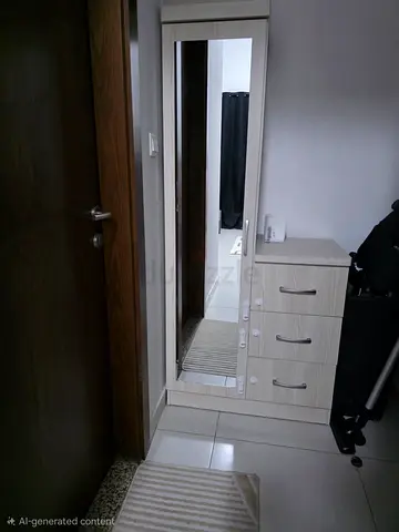 Light Wood Hallway Storage Cabinet with Full-Length Mirror