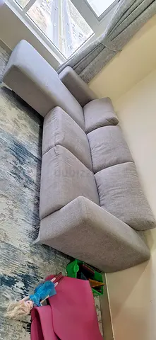 Light grey 3-seater L-shaped fabric sofa - good condition