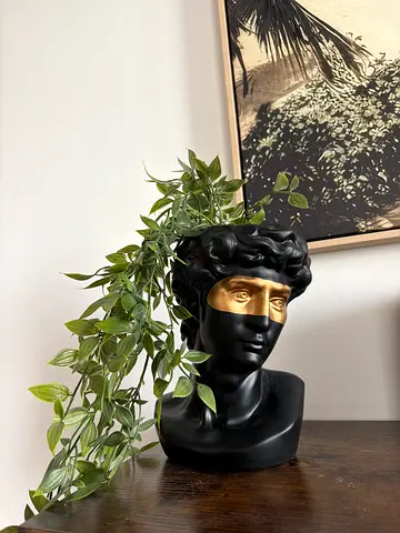 Elegant Black  Gold Decorative Bust Planter (Greek-style) -