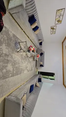 Large Grey Velvet Majlis Sofa Set with Cushions