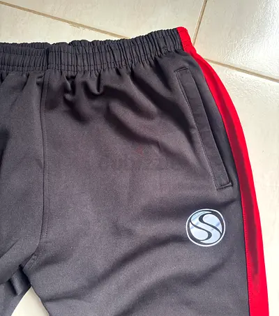 Black  Red Mens Track Pants - Elastic Waist, Side Pockets, Sporty Fit