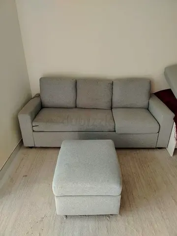 Light grey 3-seater sofa with ottoman - good condition