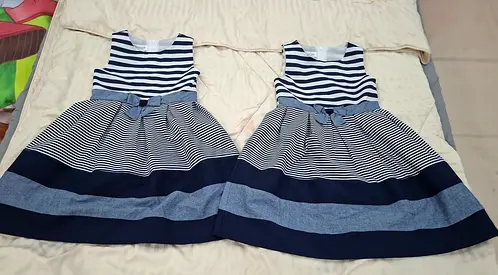 Matching Navy Striped Sister Dresses — Size: Kids (Pair)