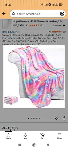 Glow in the dark girls blanket with unicorns