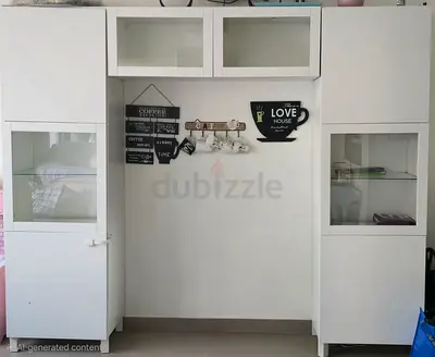 White Display Cabinet Unit with Glass Doors — Good Condition from Ikea with light system.