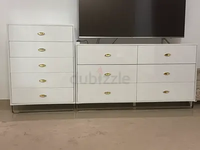 White Glossy Dresser and Chest of Drawers Set