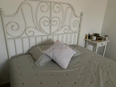 White Metal Double Bed Frame with Slatted Headboard and Footboard