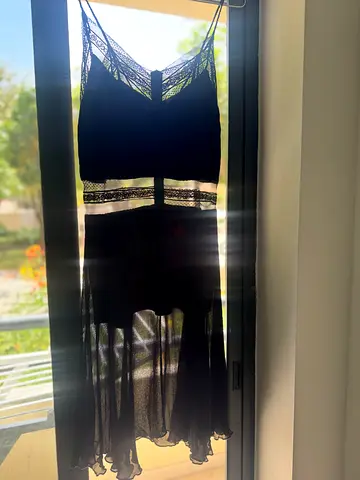 Dior Black Lace-Trim Midi Slip Dress, chiffon, Size S