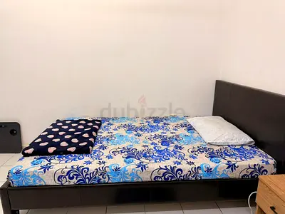 Used Queen Bed Frame with Upholstered Headboard and medical mattress- Good Condition