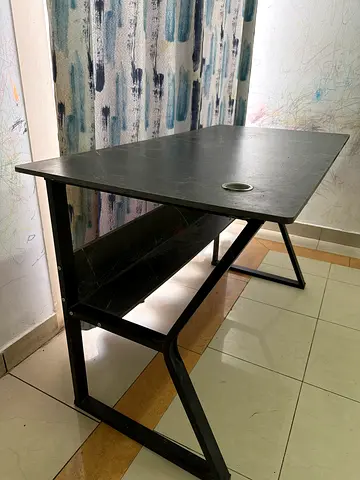 Detachable Simple Black Office Desk with Lower Shelf and Cable Hole - Good Condition