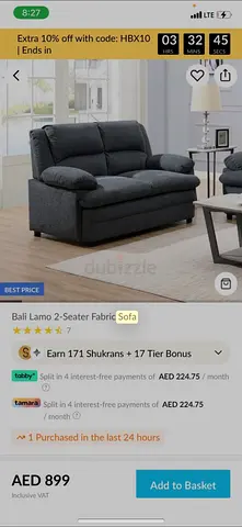 Bali Lamo 2-Seater Fabric Sofa - Dark Grey, Good Condition 150 cm