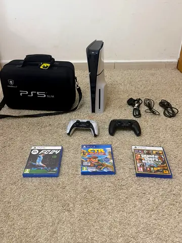 PS5 Slim Console with Disc , 2 Controllers, 3 Games and Carry Case