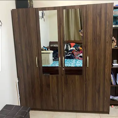 4‑Door Wooden Wardrobe with Mirrors — Good Condition