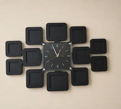 Modern Black Geometric Wall Clock - Decorative Square Design