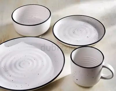 White Speckled Ceramic Dinnerware Set - 4 Pieces (Plates, Bowl, Mug)
