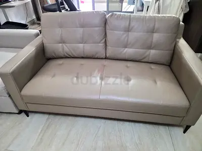 Compact 2-Seater Leather Sofa in Light Grey - Good Condition