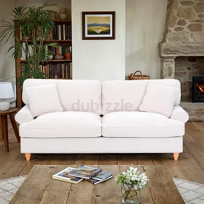 Sock arms 3 seater white fabric sofa