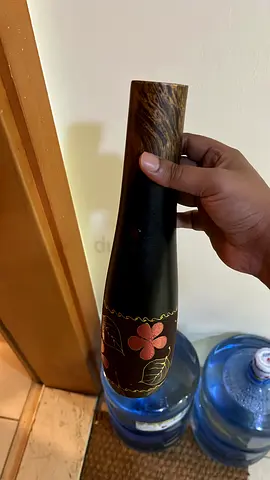 Wooden Decorative Floor Vase with Floral Pattern