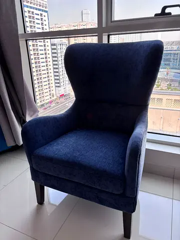 Blue Upholstered Wingback Armchair - Good Condition