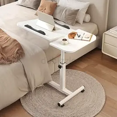 Adjustable Overbed Laptop Table with Wheels — White