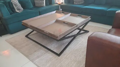 From The one- Modern coffee table with removable wooden trays, square