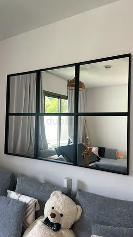 Large Black Grid Wall Mirror - 6 Panel Industrial Style