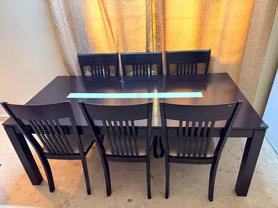Dark Wood 6-Seater Dining Table with Chairs - Good Condition
