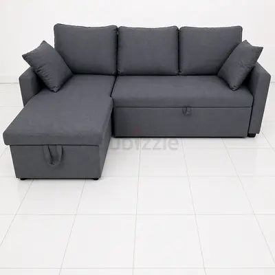 Grey L-shaped Sofa with Storage Chaise — Compact Corner Couch