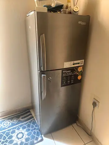 Silver double-door fridge (top freezer) - good condition