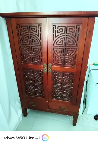 Solid Wood Chinese-Style Cabinet / Wardrobe with Carved Doors