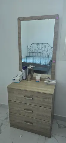 Wooden Dresser with Mirror - 4 Drawers, Light Oak Finish