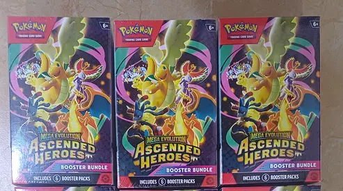 Lot of 3 Pokémon TCG: Mega Evolution Ascended Heroes Booster Bundles (Sealed)