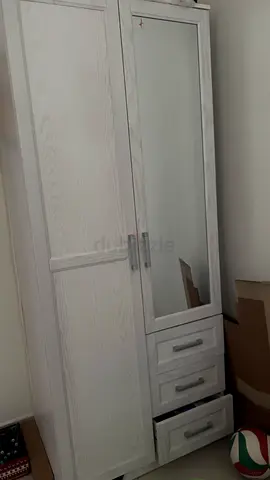 White Wooden Wardrobe with Mirror and Drawers - Good Condition
