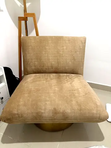 Beige Armless Accent Chair with Gold Base - Very Good Condition