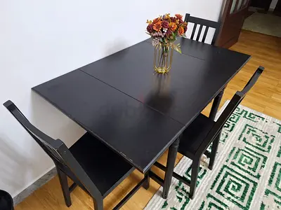 Black Wooden Dining Table with 4 Chairs - Compact Set