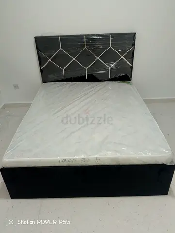 Queen Bed Frame with Headboard — Black Upholstered (Like New)